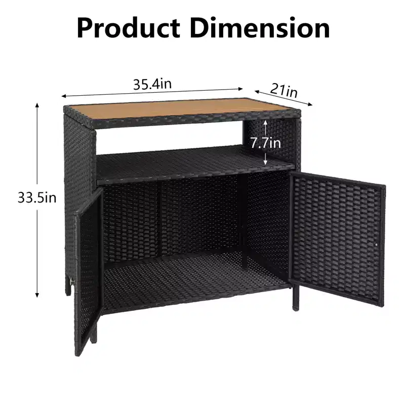 Wicker Storage Cabinet, All-Weather Resin Outdoor Storage Table with Magnetic Doors & Spacious Top, Perfect for Patio, Garden, Kitchen