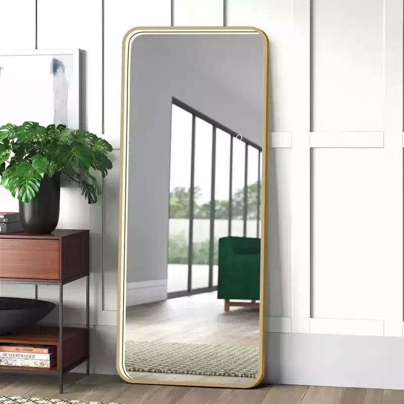 64*17in Modern Round Corner Standing Mirror, Mutifunction Full Body Mirror with Hanging Hole, Wall Mirror for Dressing Room, Living Room