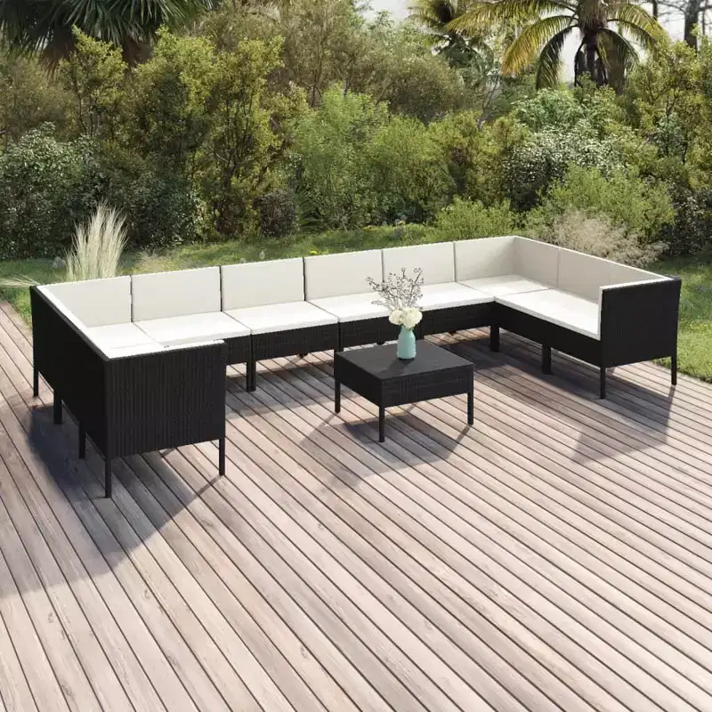 vidaXL Patio Lounge Set Outdoor Sectional Sofa Set Table Poly Rattan Black