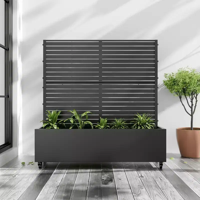 MAYEERTY Planter Box with Trellis Iron Black Louvered Classic Style 47x47x16in 3-Piece Set