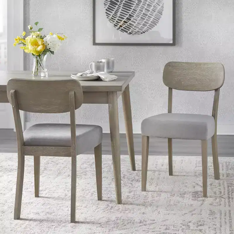 Lifestorey Set of 2 Carlisle Solid Wood Dining Chair Light Gray: Mid-Century Modern, Rubberwood, Upholstered