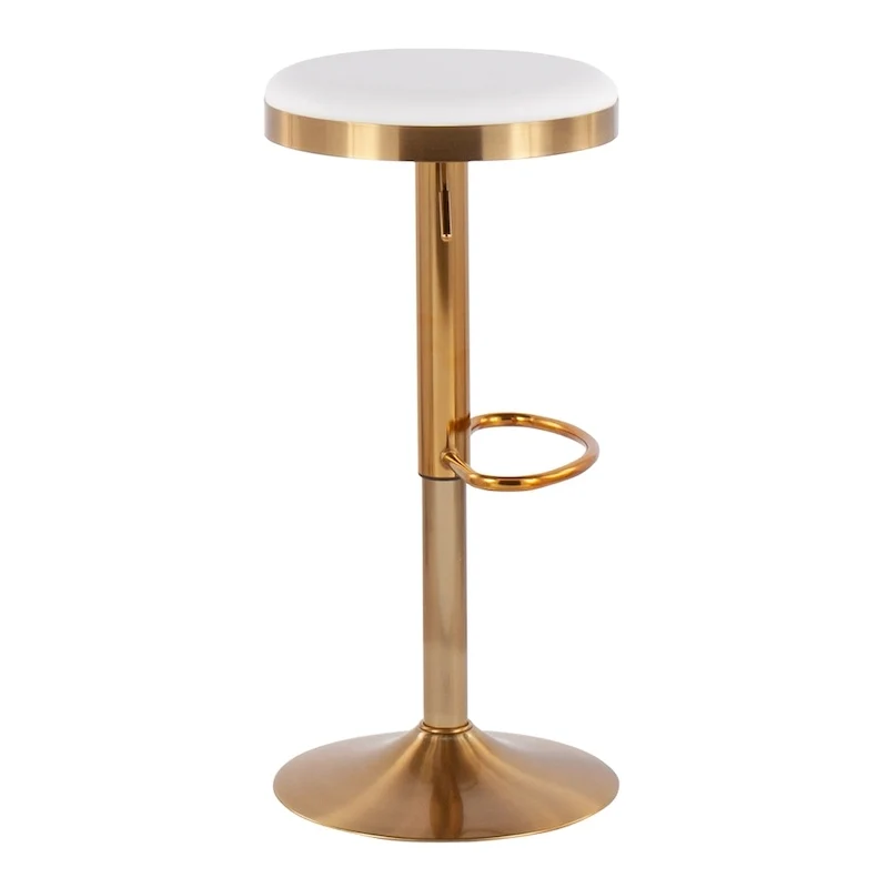 Lumisource Dakota Barstool in Gold Steel and White Leather - Set of 2 - 15Lx15Wx23-31.75H