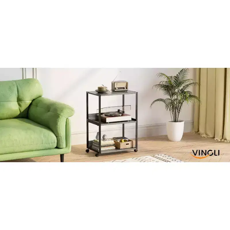 3 Tier Rolling Printer Stand with Storage - Oak
