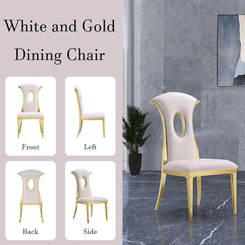 Luxury White Velvet Dining Chairs with Polished Gold Legs
