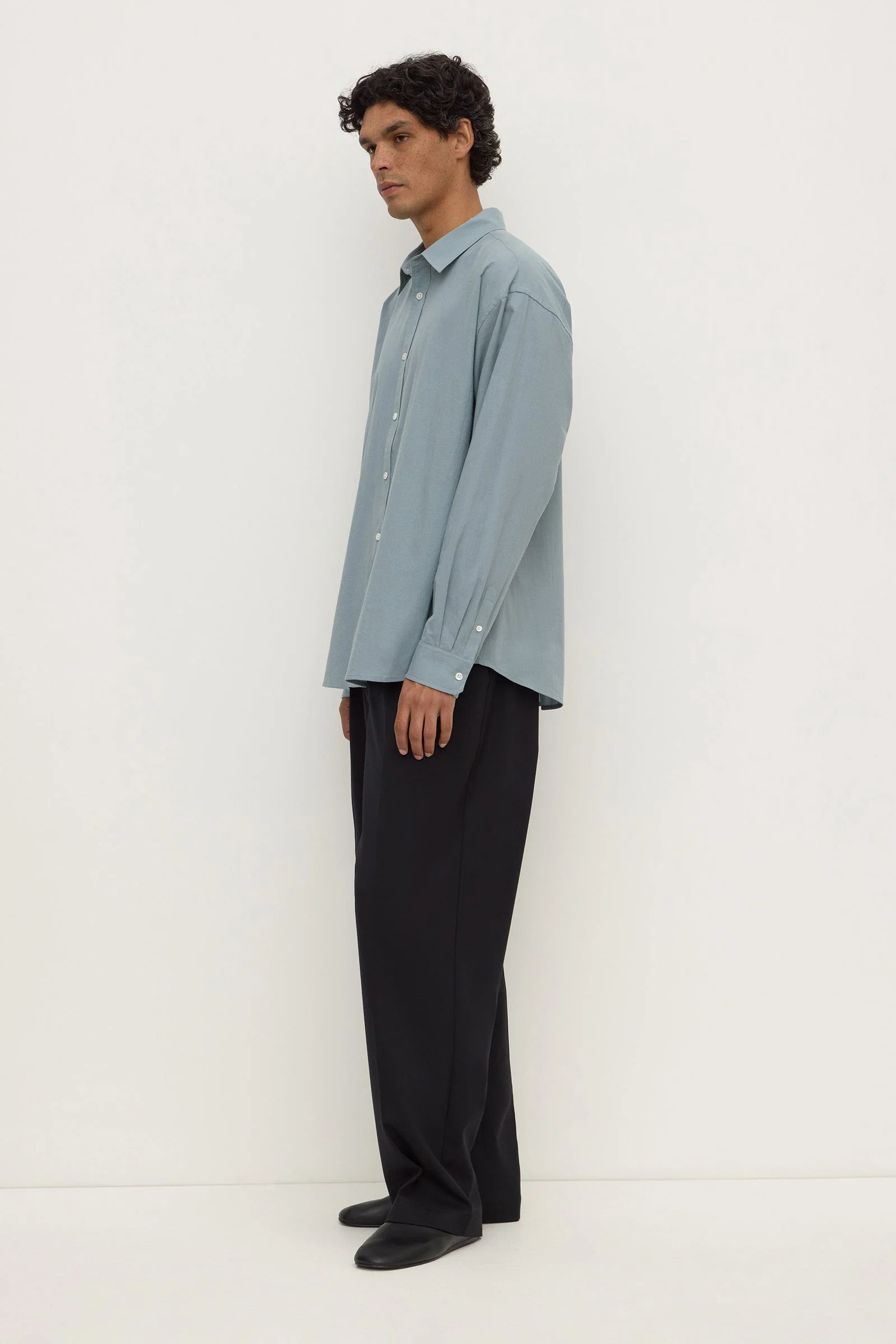 Steel Blue Cotton Voile Long Sleeve Shirt
