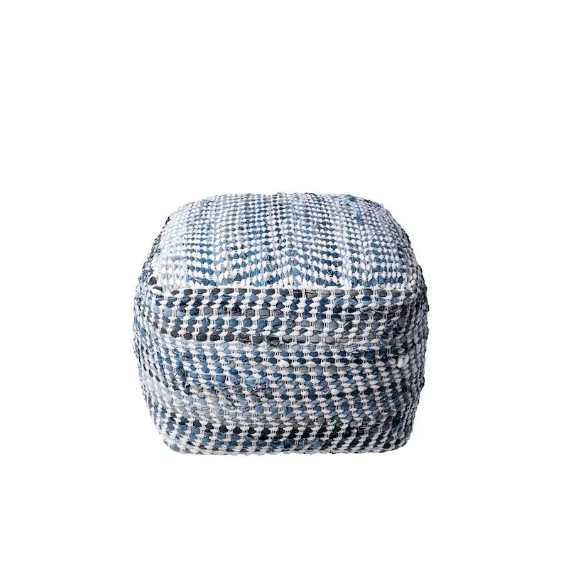Blue Handmade Denim Ottoman Pouf, Single Seat