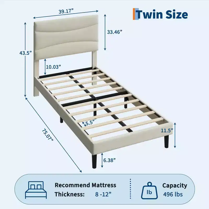 Velvet Upholstered Bed Frame with Soft Headboard, Sturdy Wood Slats, Noise-Free, Easy Assembly, No Box Spring Needed