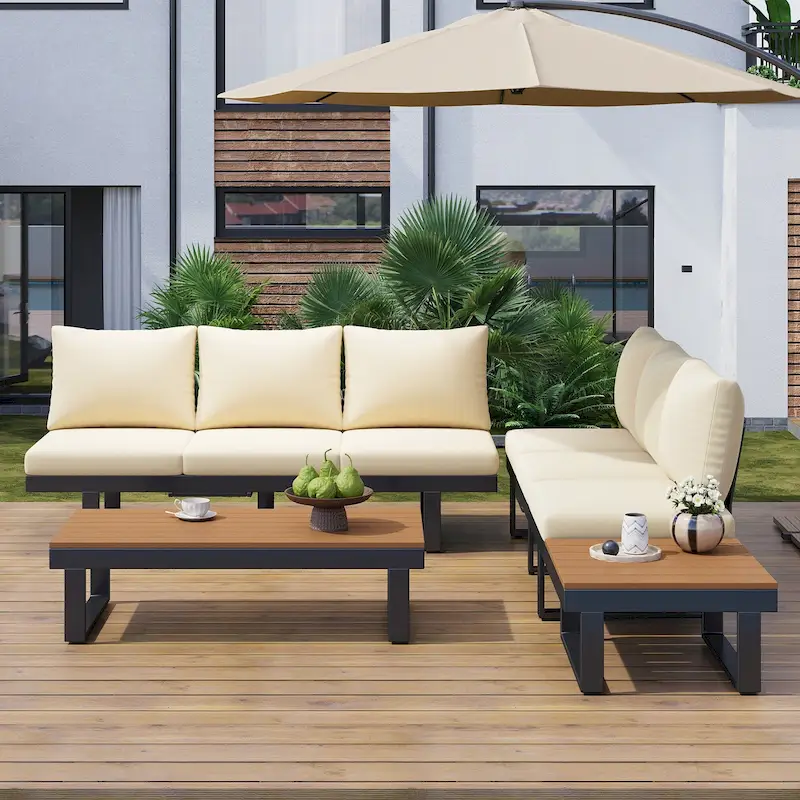 Outdoor Sectional Sofa Set Patio Conversation Set Patio Seating Group Outdoor Daybed with Adjustable Reclining Seats