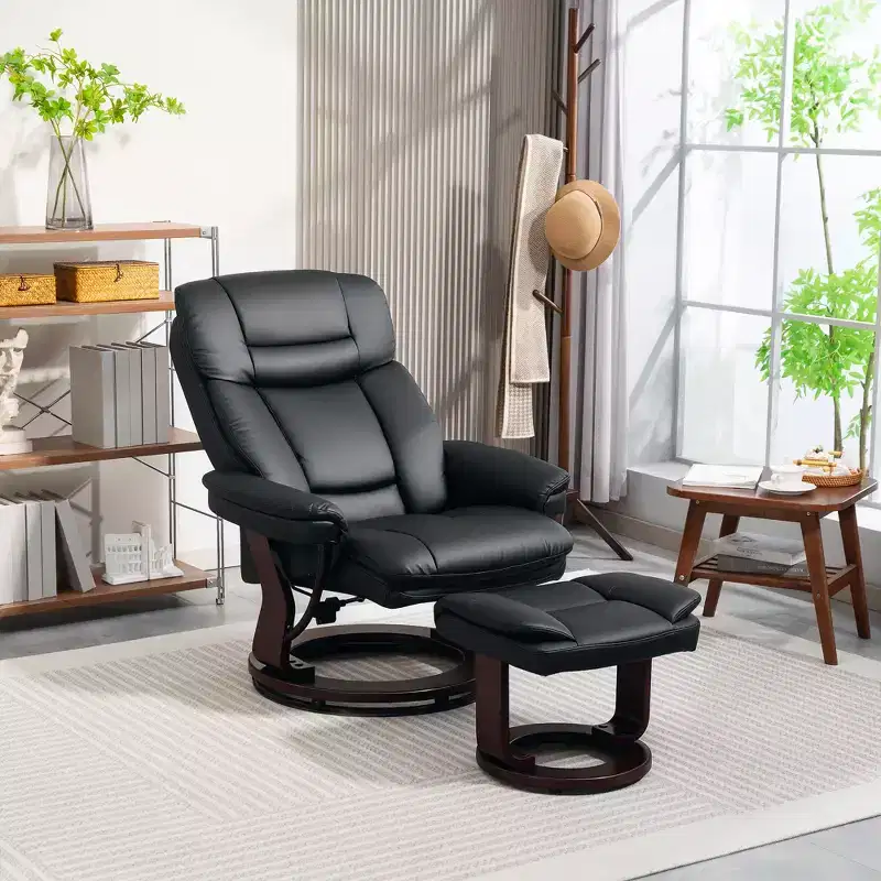 HOMCOM Swivel Recliner Chair with Ottoman, PU Leather Upholstered Reclining Chair with Footrest, for Living Room, Bedroom, Office