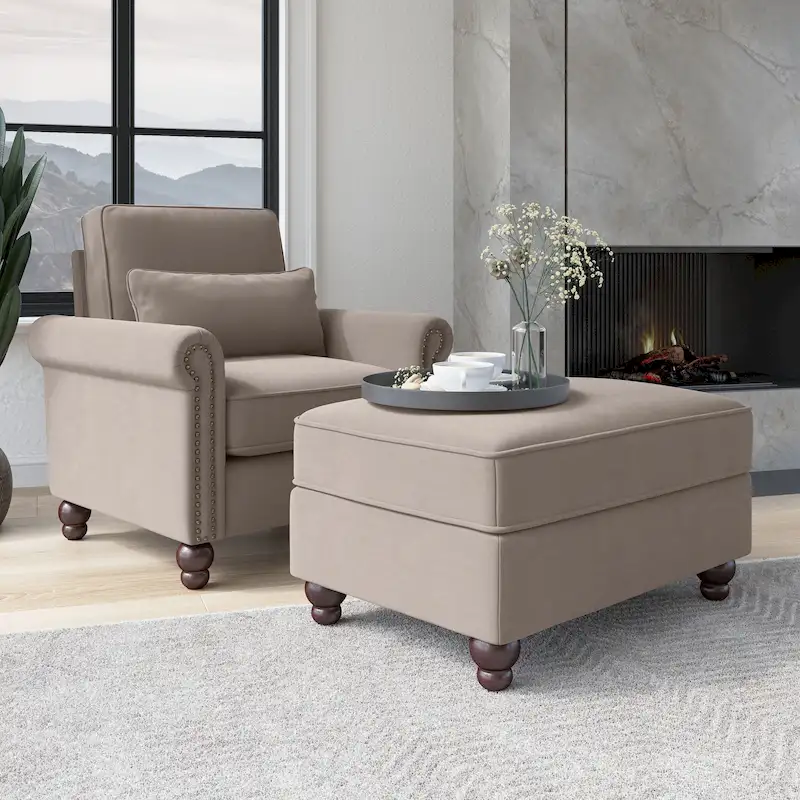 Bush Furniture Coventry Living Room Accent Chair with Ottoman Set