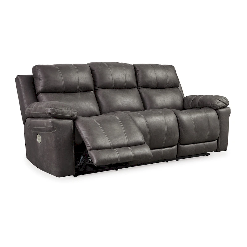 Ben Power Recliner Adjustable Headrest Sofa, 89 Inch Gray Faux Leather