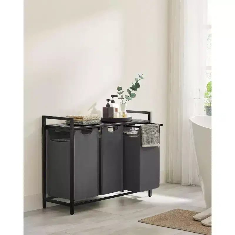 Laundry Hamper, Laundry Basket, Laundry Sorter with 3 Pull-Out and Removable Bags, Shelf, Metal Frame, 3 x 10 Gallons (38L)