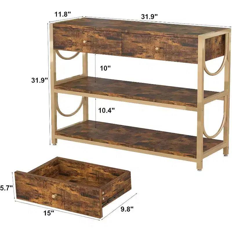Golden U-Shaped Console Table, Ottoman-Style Entryway Rack with Decorative Damascus Steel Accents, Elegant Storage Solution for Hallway and Foyer