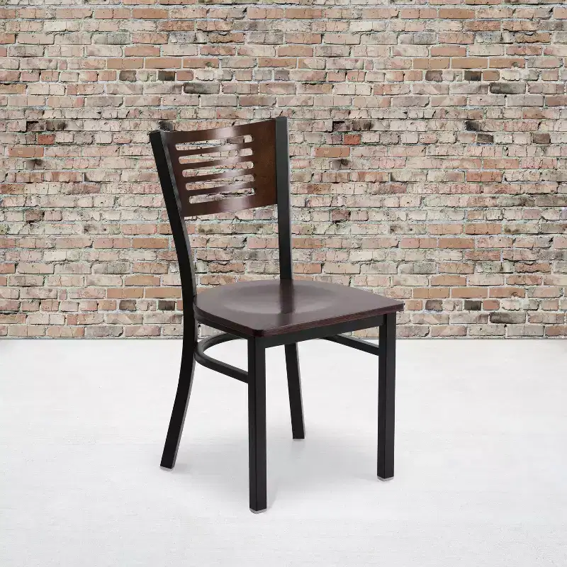 Metal Slat Back Dining Chair with Vinyl Seat