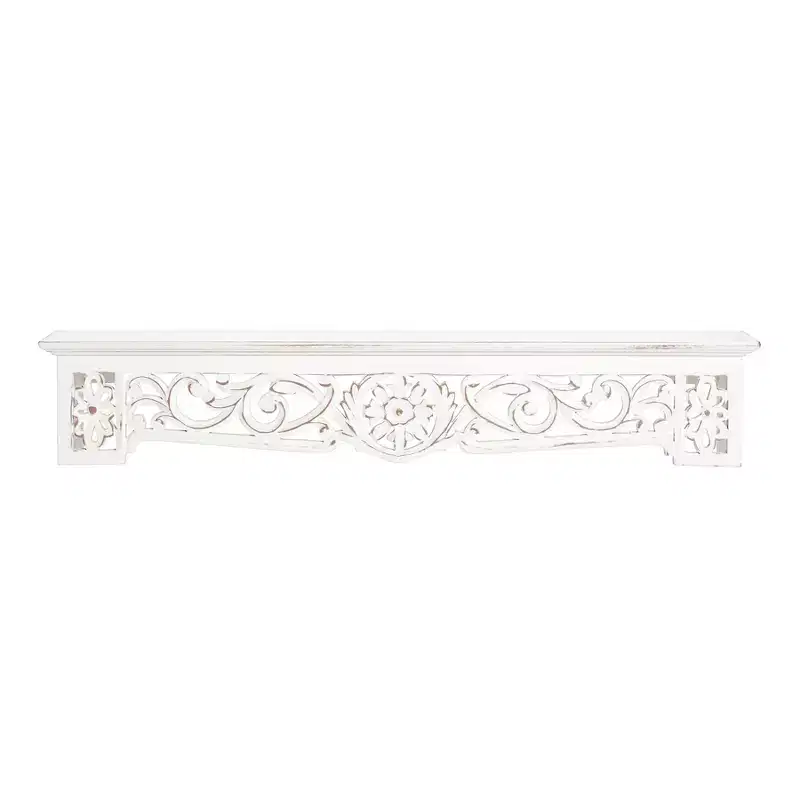 Brewster 30" Morris White Ledge Shelf: Bohemian Style MDF No Assembly Required Decorative Wall Shelf Set