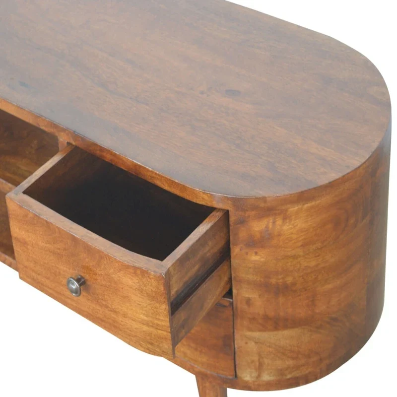 Solid Mango Wood Entertainment Unit with Rounded Edges and 4 Drawers