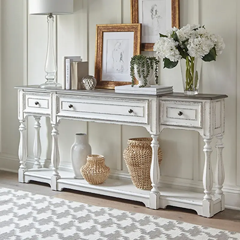 Antique White & Weathered Bark 72 Inch Hall Console Table
