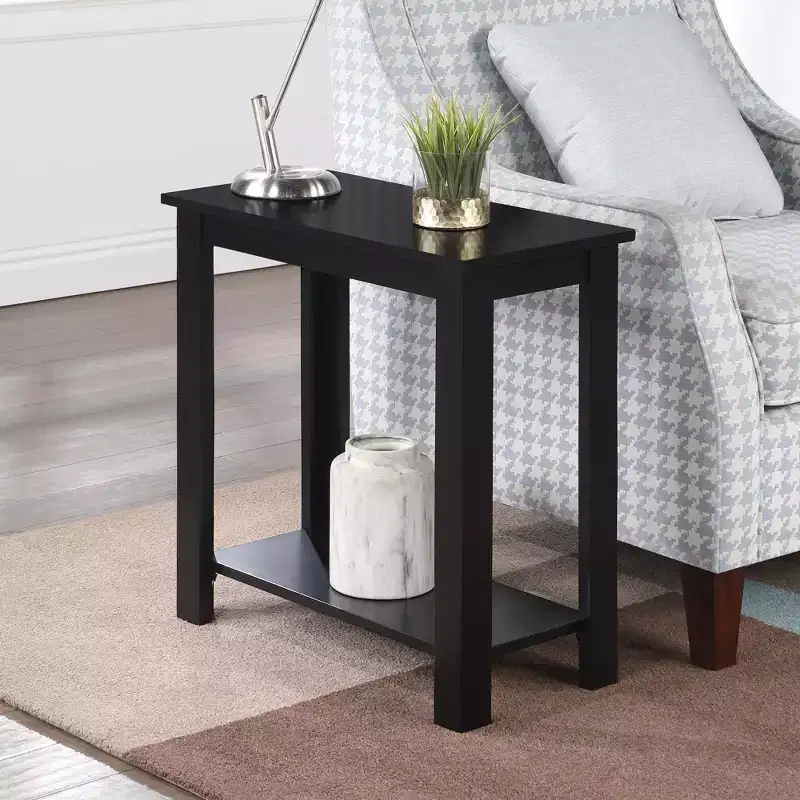 Rectangle Wood Chairside End Table with Bottom Shelf