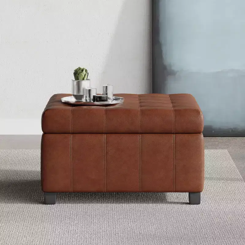 GDFStudio Rigby Contemporary Button Tufted Faux Leather Upholstered Storage Ottoman