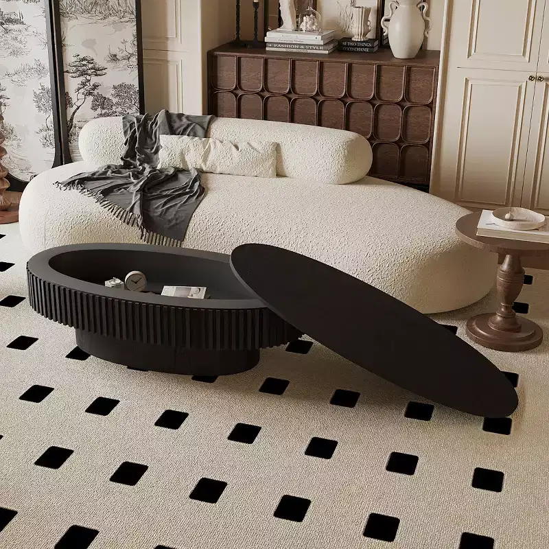 47 Modern Oval Coffee Table with Storage, Center Table with Removable Tabletop for Living Room or Apartment