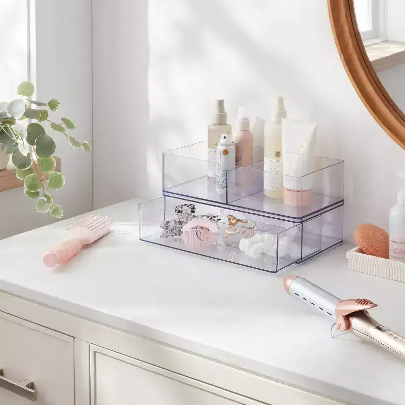 Clear Divided Bin with Drawer