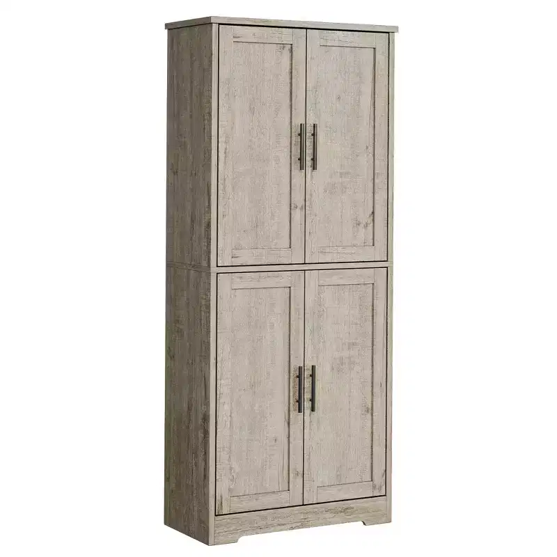 70 Tall Modern Kitchen Pantry Cabinet, Freestanding Storage Cupboard with 4 Doors & 3 Adjustable Shelves, Versatile Cabinet for Kitchen, Bathroom