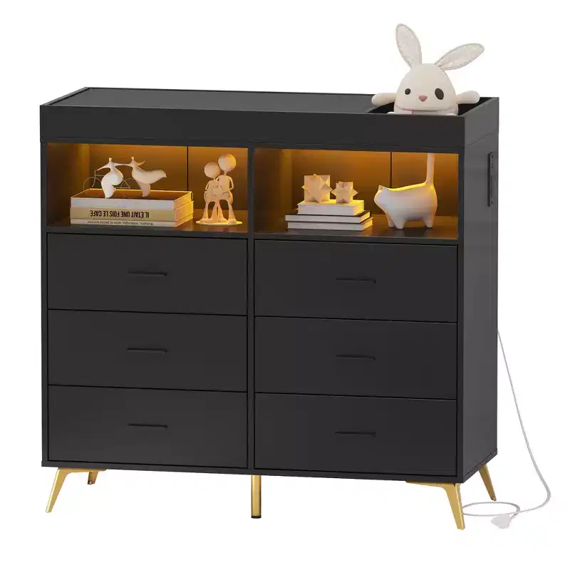 6-Drawer Baby Changing Table Dresser - 41.5 Height, Multi-Functional Nursery Furniture