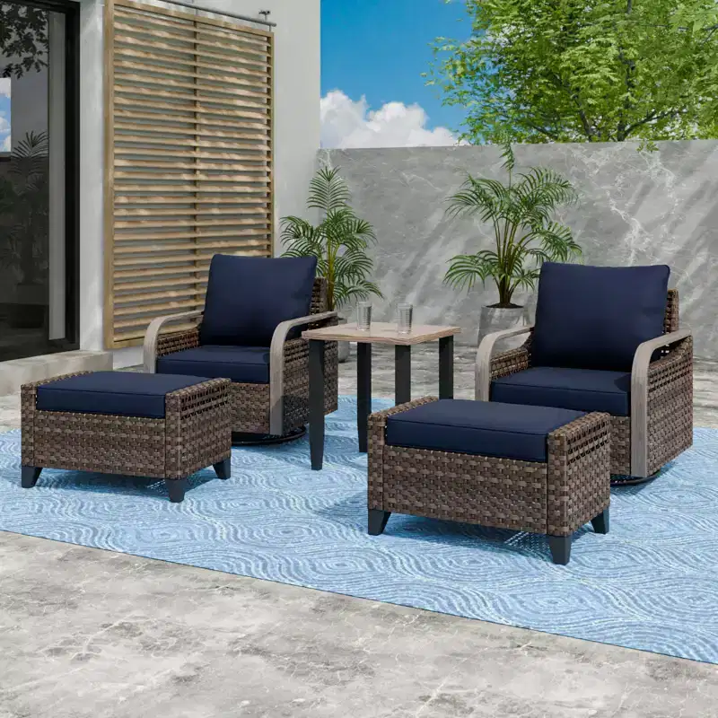 EAGLE PEAK Wicker Bistro Table and Chairs, Outdoor Patio Furniture, Swivel Rocking Chairs Ottomans & Table, 5 Piece Set