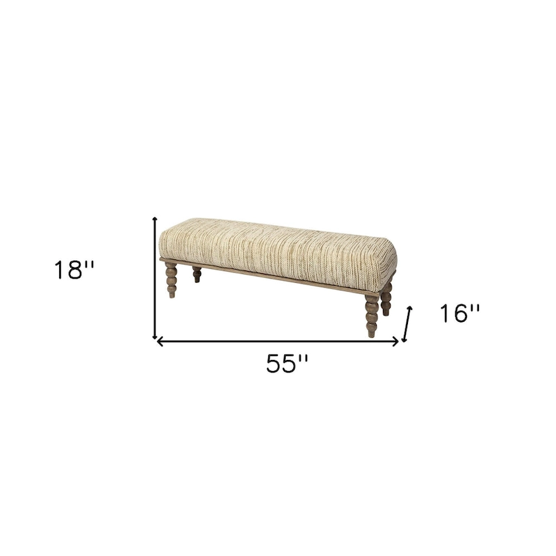 HomeRoots 55 Cream and Wood Brown Upholstered Polyester Blend Bench - 55