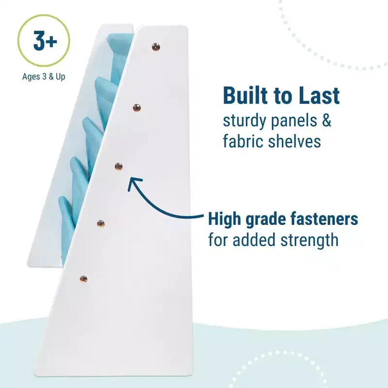 Kids' 4-Tier Bookshelf – White/Aqua, MDF, Ages 3+