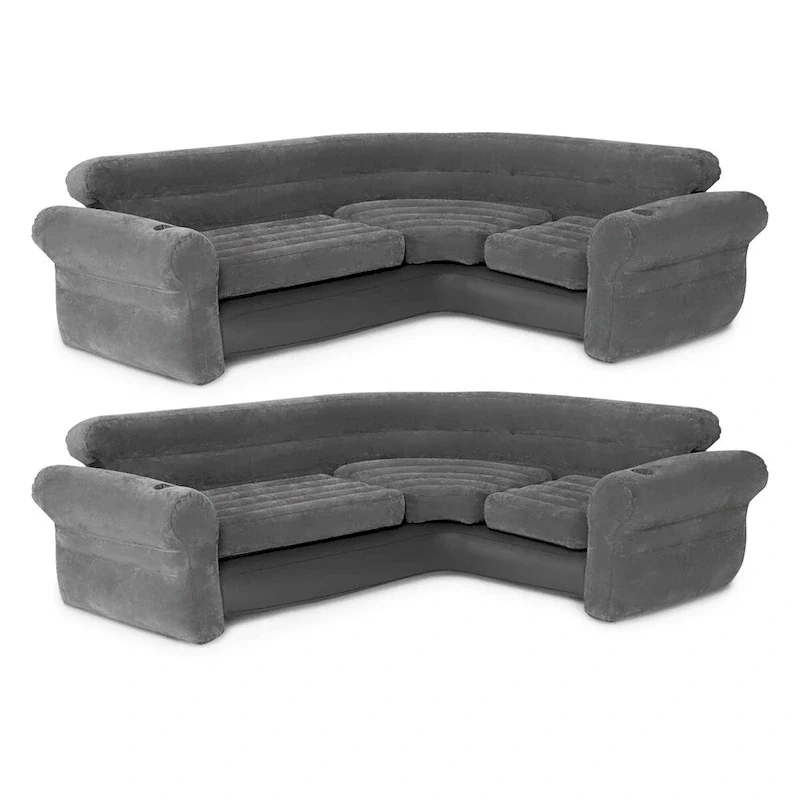 Corner Sofa L-Shaped Inflatable Lounge Couch w/ Cupholders, Gray (2 Pack) - 26