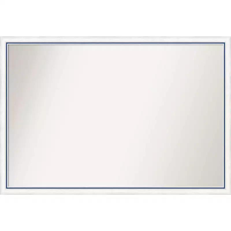 38x26 Non-Beveled Morgan Wood Bathroom Wall Mirror White/Blue - Amanti Art