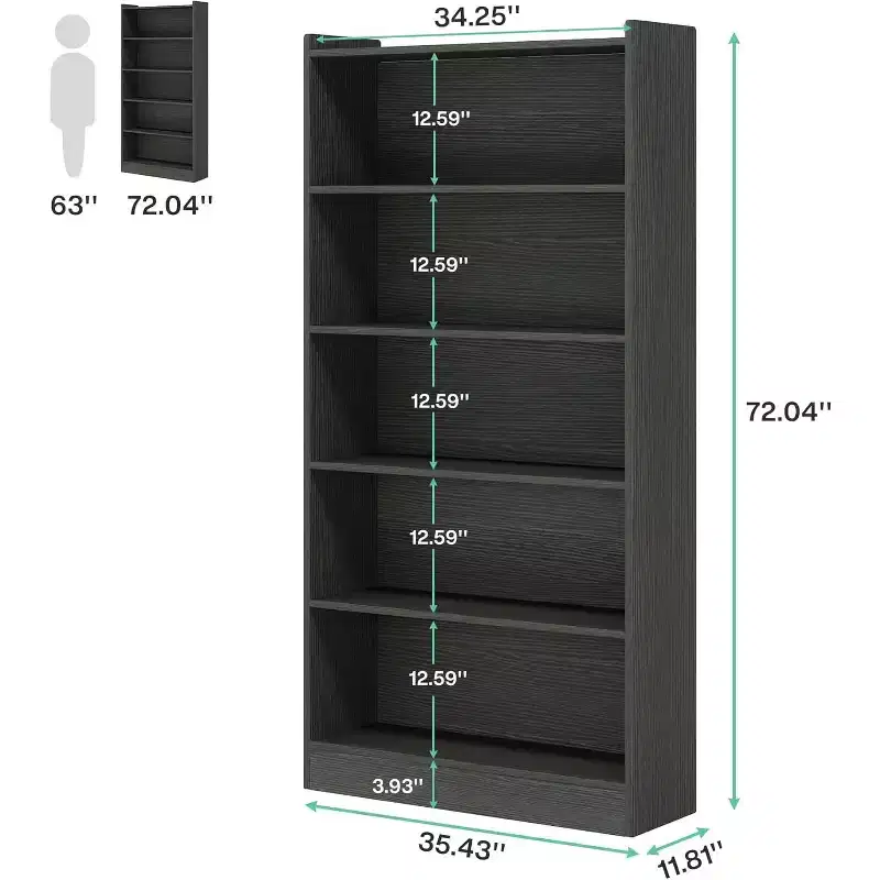 Lantine 71 Inches Tall Bookcase, 6-Tier Floor Standing Bookshelf with 5 Shelves for Living Room, Home Office, Bedroom