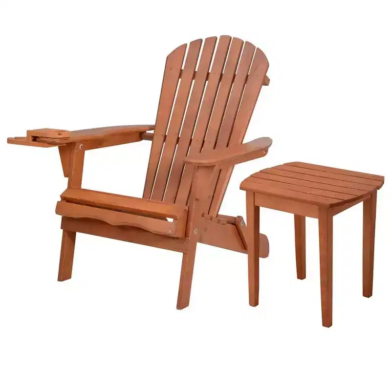 Jiallo Foldable Adirondack Chair with cup holder with End Table