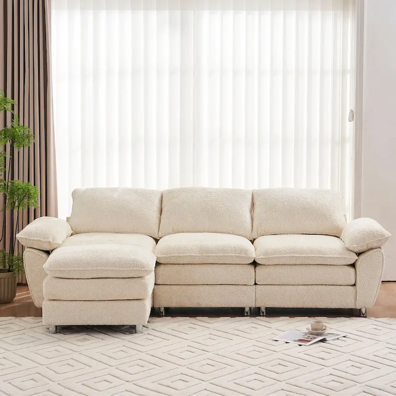 Modern Deep 3-Seat Sofa Couch with Ottoman