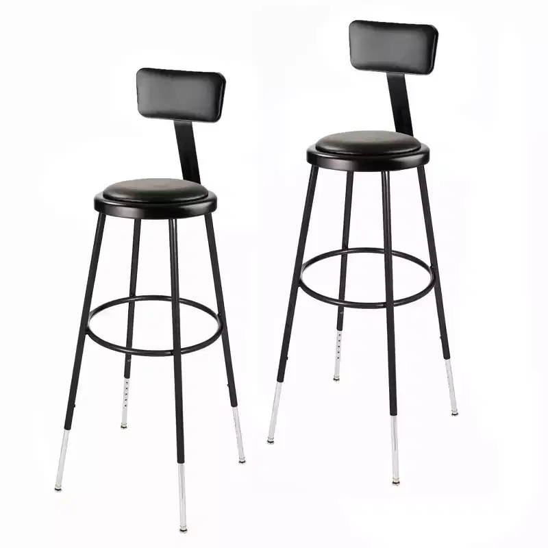 Set of 2 32"-39" Height Adjustable Heavy Duty Vinyl Padded Steel Accent Barstools with Backrest Black - Hampden Furnishings: Modern Design