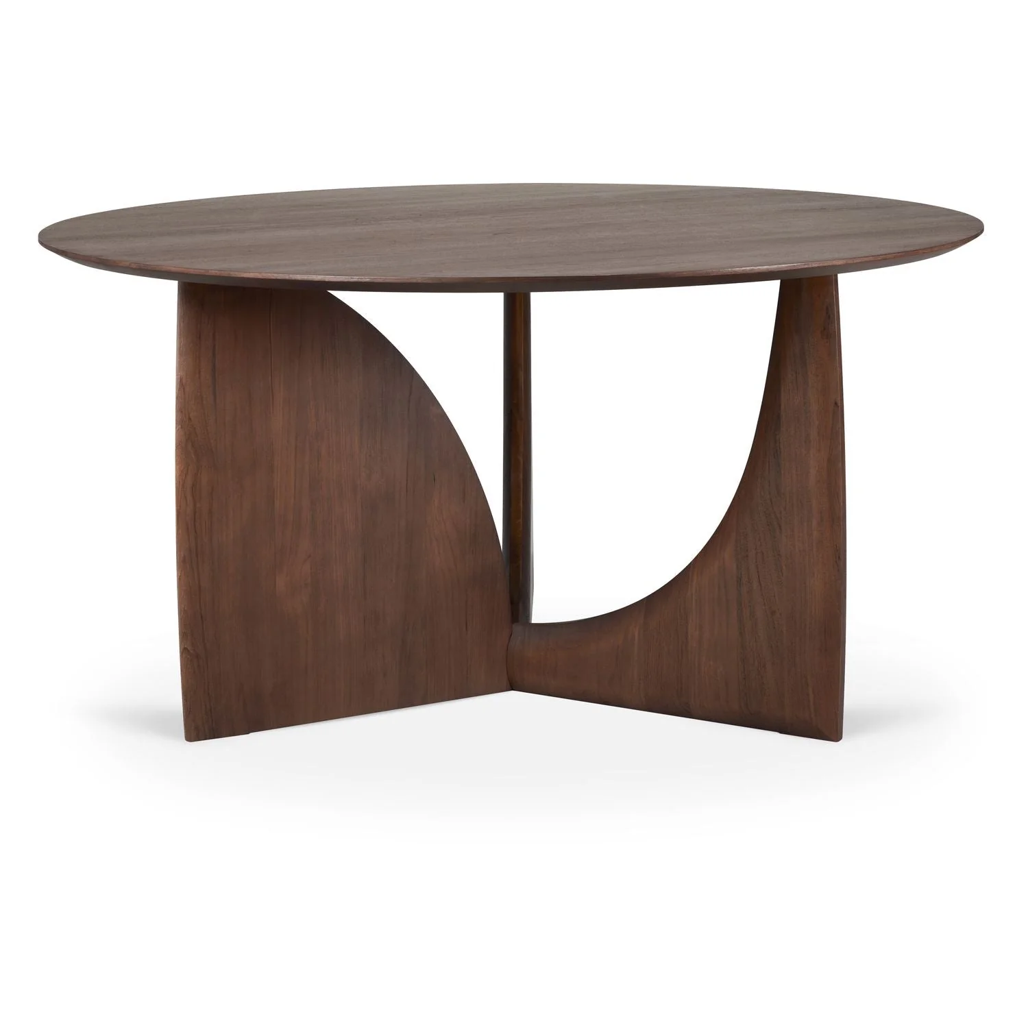 Playful Solid Teak Round Dining Table with Intersecting Geometric Base for Dining Rooms