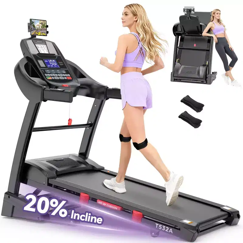 Folding Treadmill 400lb Capacity, 5.0HP Treadmill with 20% Incline for Home, 18'' Wide and Thickened Deck, 0.6-12MPH