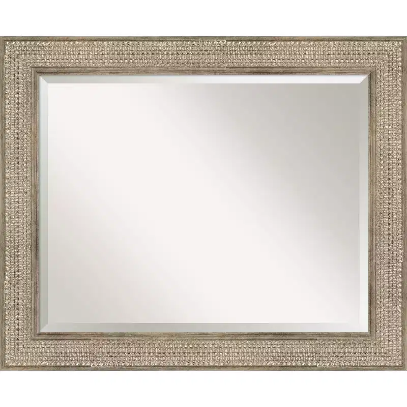 34" x 28" Beveled Trellis Silver Wood Wall Mirror - Amanti Art: Modern Rectangle, No Assembly Required