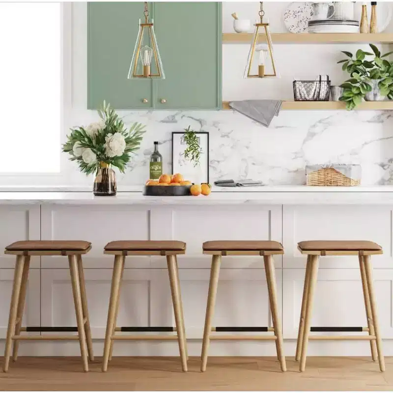 Nathan James Set of 4 Barker Counter Height Barstools Brown Faux Leather