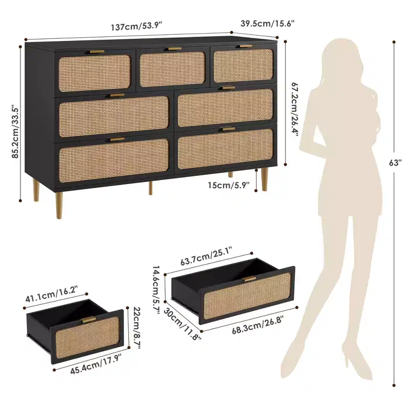 Wicker drawer tall cabinet for the bedroom, large-capacity drawer wardrobe, vanity with a wide top, suitable for the living room, hallway