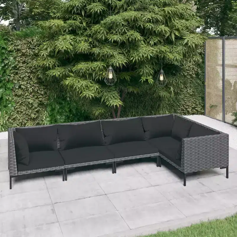 vidaXL Patio Lounge Set Outdoor Sectional Sofa Set Table Poly Rattan Dark Gray