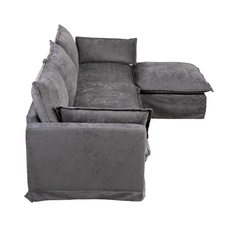 93.31 Faux Linen Modular Sectional Sofa with Ottoman, Wood Frame