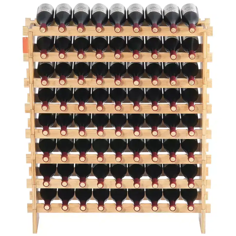 VEVOR 72 Bottle Upgrade Modular Wine Rack, Continuously Store Pinot Bottles, 8-Tier Bamboo Wood Storage Rack, Floor Freestanding Wines Holder Display
