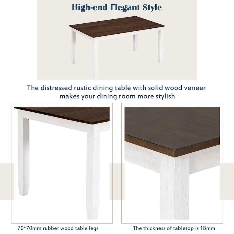 Walnut 6-Piece Wooden Dining Table Set with 4 Ergonomic Chairs & Bench
