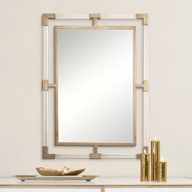 Uttermost Rectangular Vanity Accent Wall Mirror Modern Beveled Gold Iron Clear Acrylic Frame 28 Wide for Bathroom Living Room
