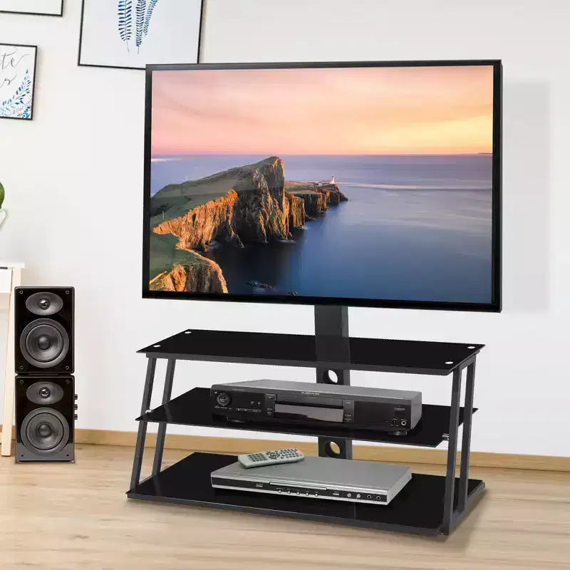 Gill Angle And Height Adjustable Metal Tube TV Stand with Tempered Glass Shelves