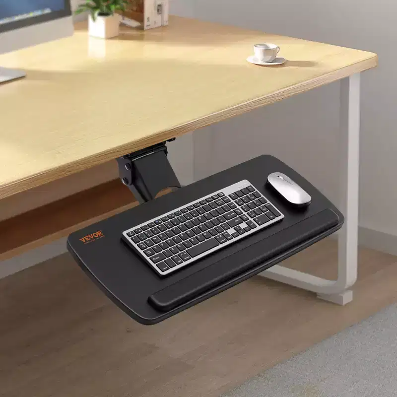 Keyboard Tray under Desk Adjustable Height,Height and Angle Adjustable under Desk Keyboard Tray Slide out,Large 25x9.8in Keyboard Holder,Black