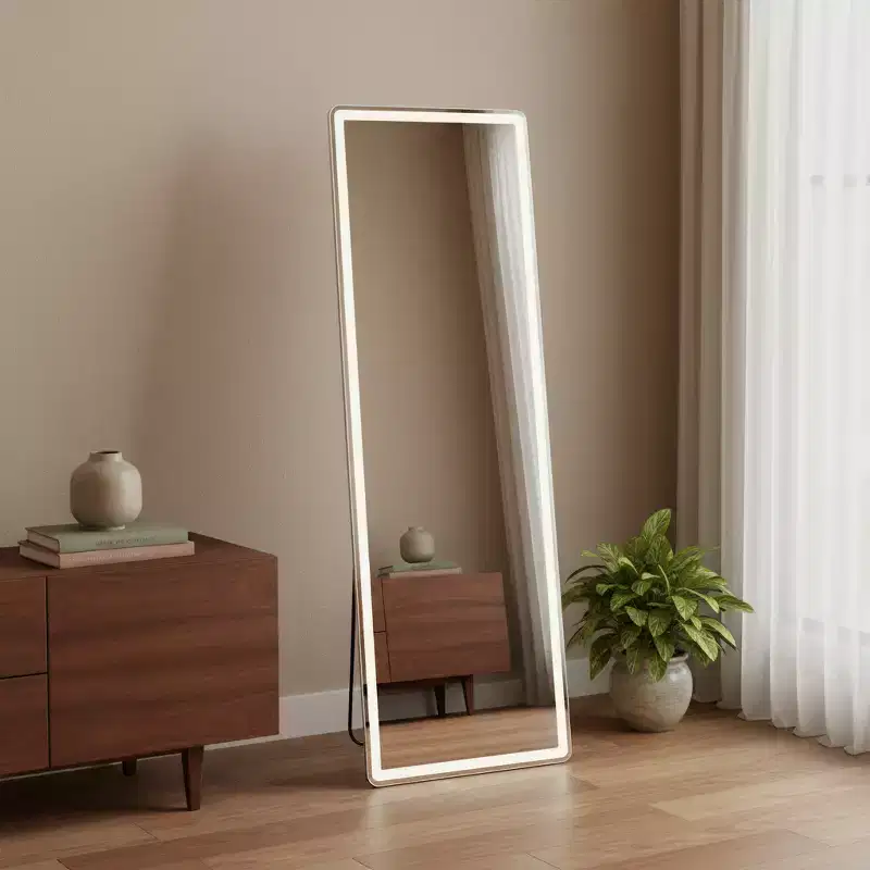 64 Clear Lighted Freestanding and Wall Mount Frameless Full Length Mirror