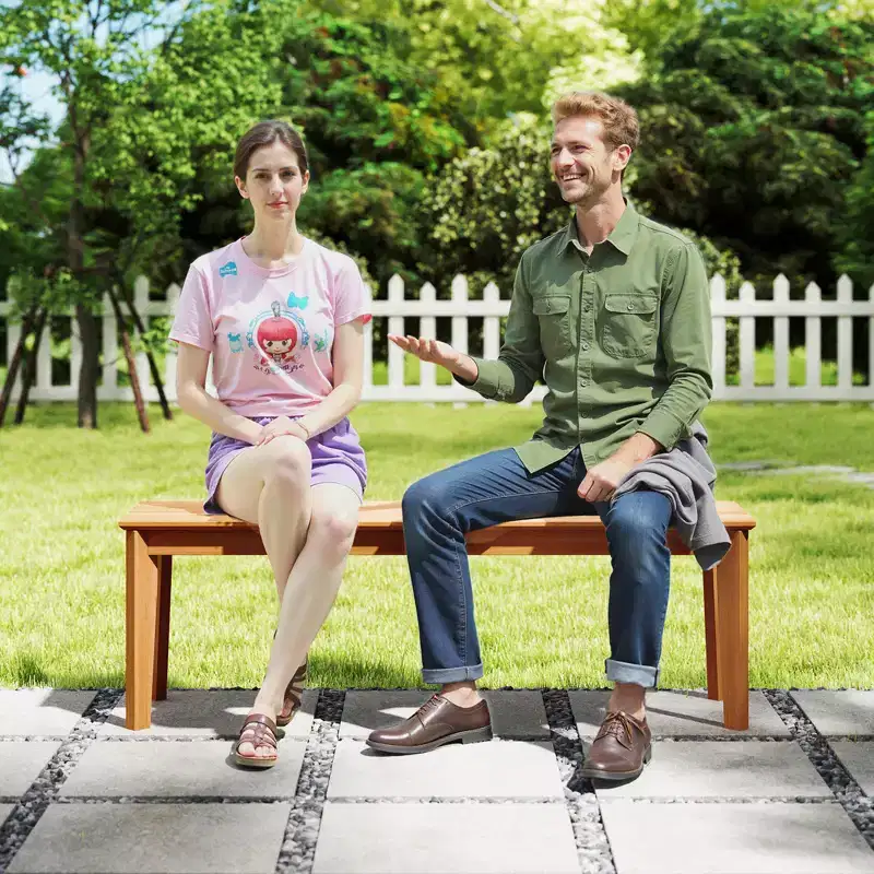 Costway 55 Teak Wood Bench 3-Person Backless Seating w/ 880 LBS Weight Capacity